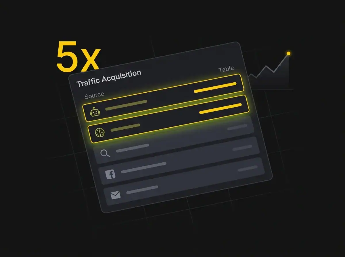 Stylised GA4 dashboard with AI referral traffic sources highlighted