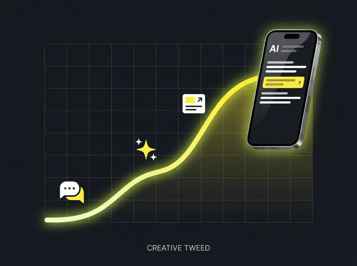 Upward adoption curve showing AI search growth alongside mobile device