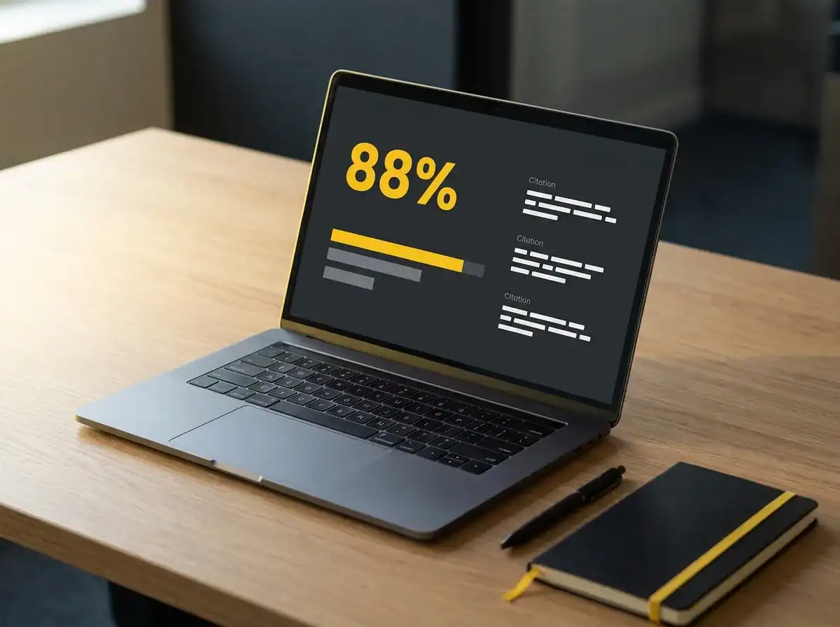Laptop open to an AI visibility audit report on a clean desk