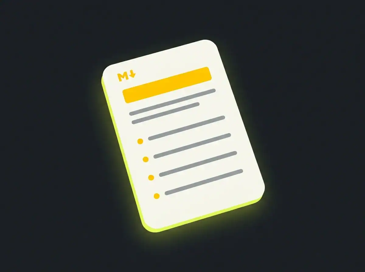 Clean markdown document icon with a short bulleted summary list visible