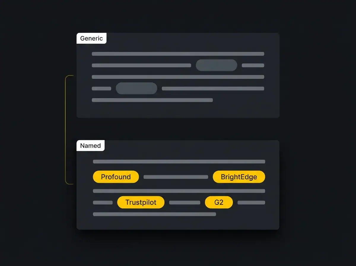 Before and after showing a generic paragraph rewritten with named entities