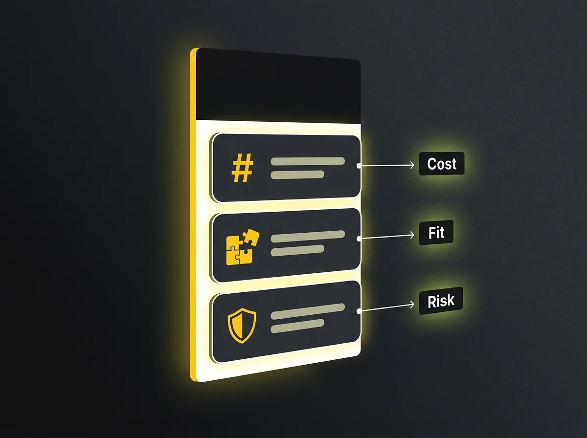 Annotated landing page objection handler sections labelled cost, fit, and risk