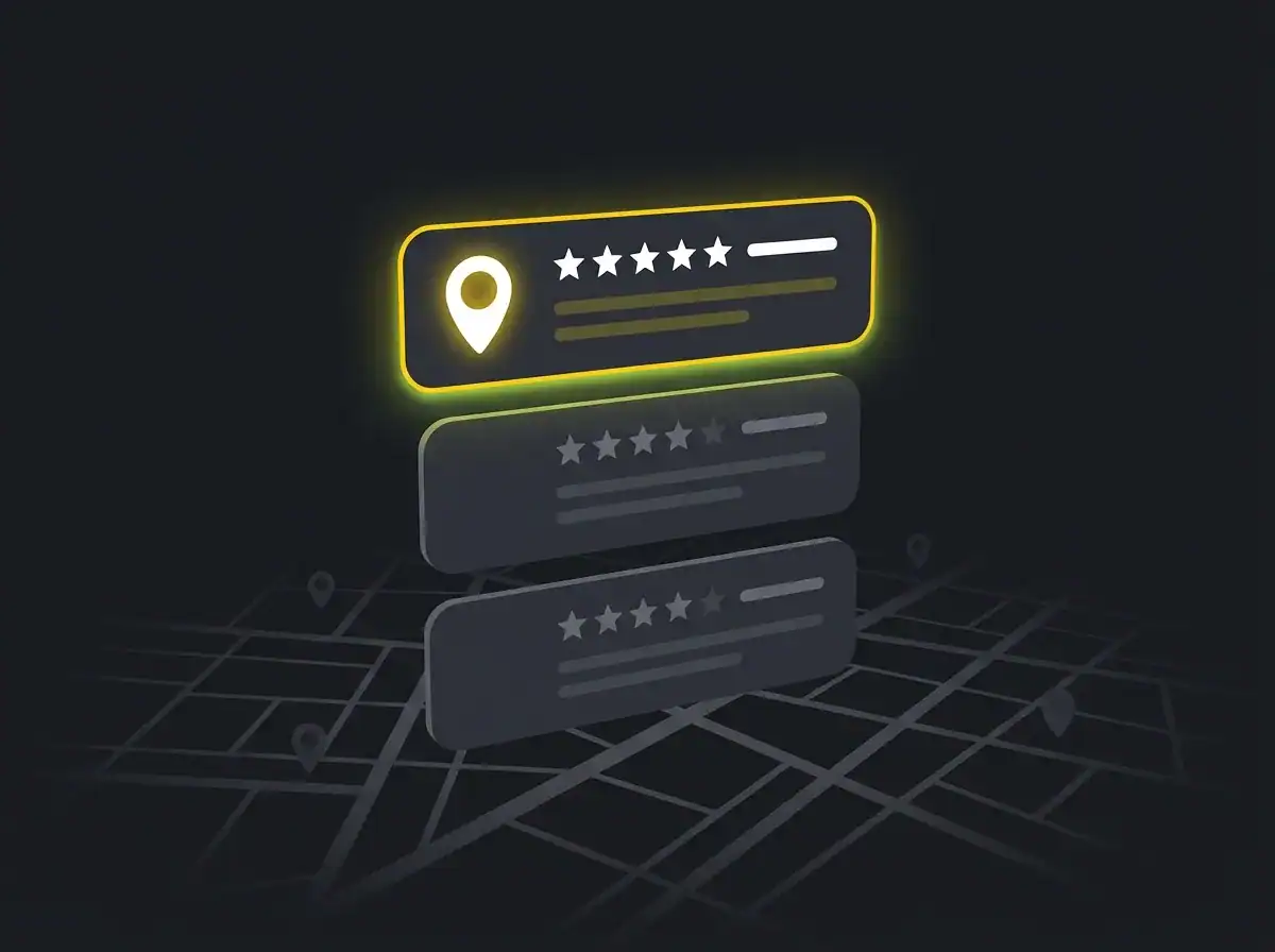 Stylised map pack showing three UK clinic listings with star ratings