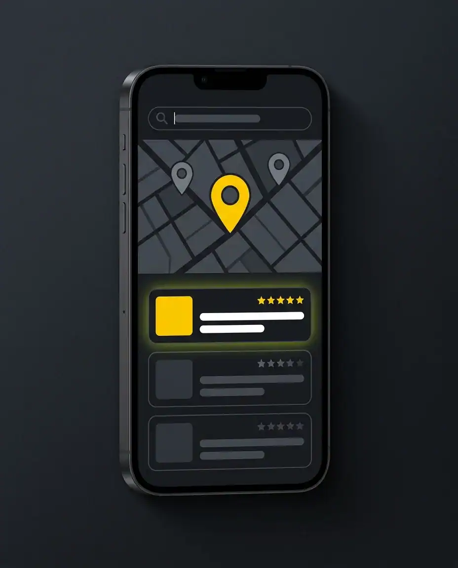Google map pack search results for a local builder on a smartphone