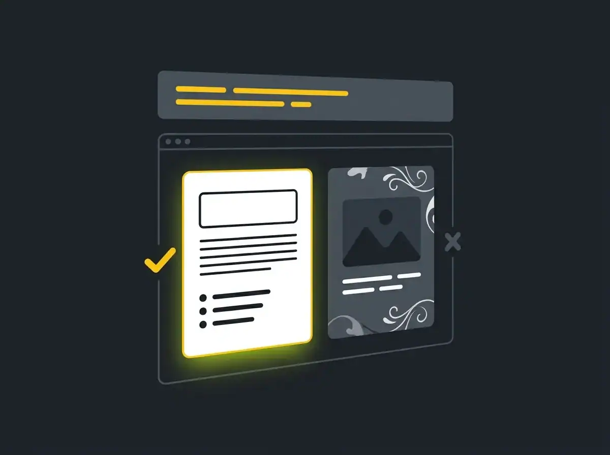 Stylised AI chat interface recommending a plain website over a polished but thin one