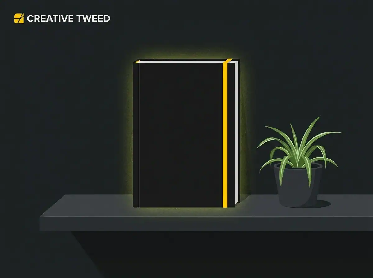 Thick brand guidelines document sitting unopened on an office shelf