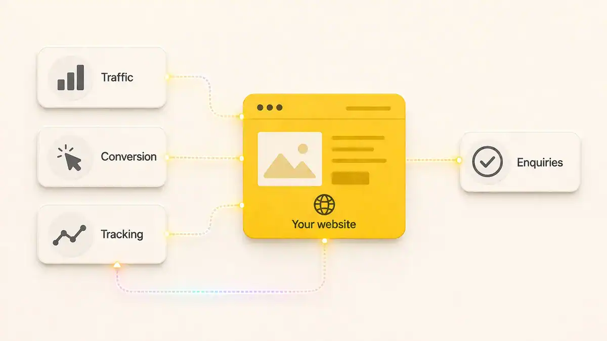 Traffic, conversion and tracking flowing into a website and producing enquiries