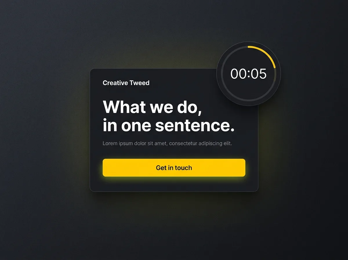 Simple stylised website hero with a clear headline and one obvious call-to-action button under a countdown timer