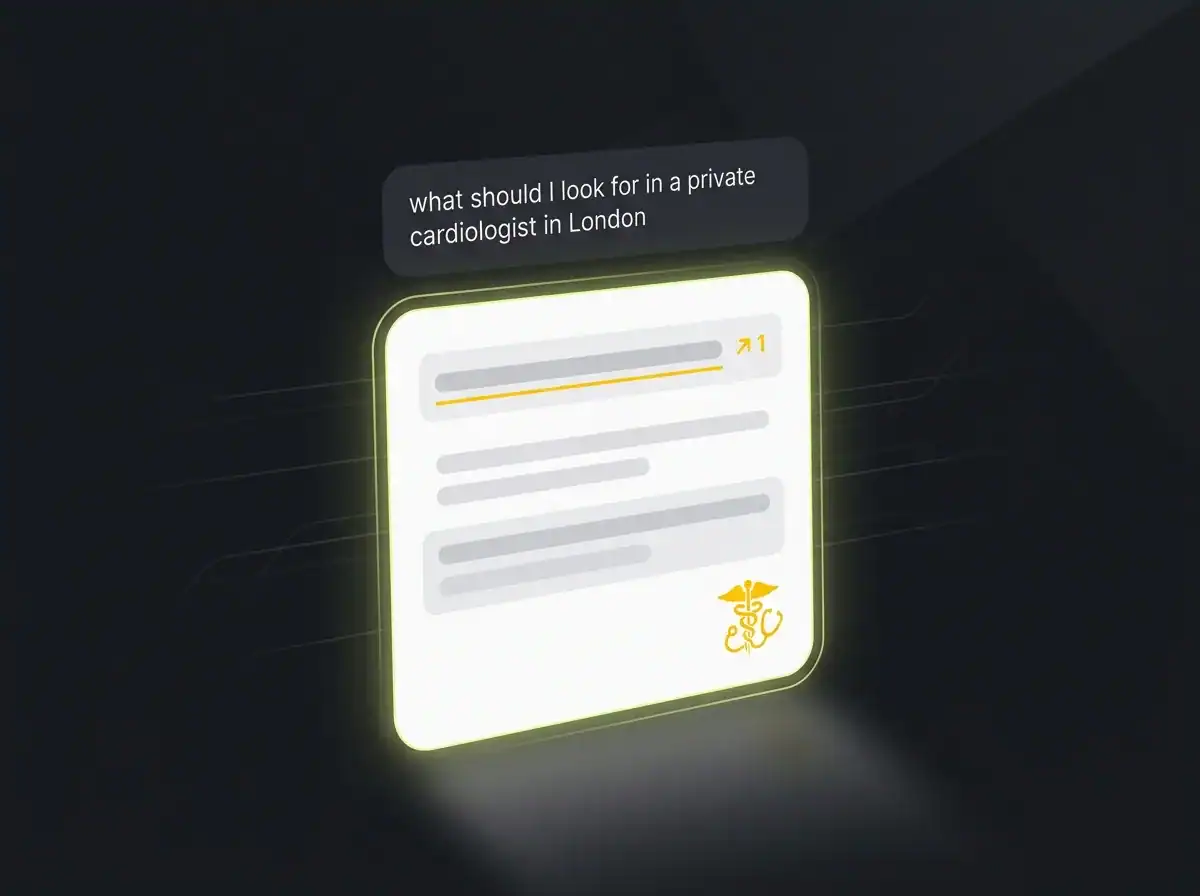 Abstract AI chat interface showing a healthcare provider recommendation query