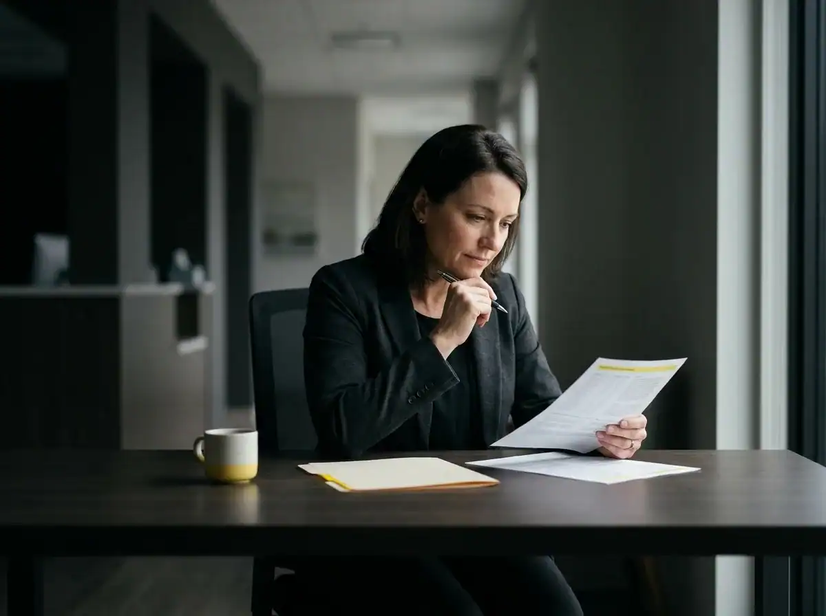 Healthcare practice owner reviewing SEO agency proposals at a desk