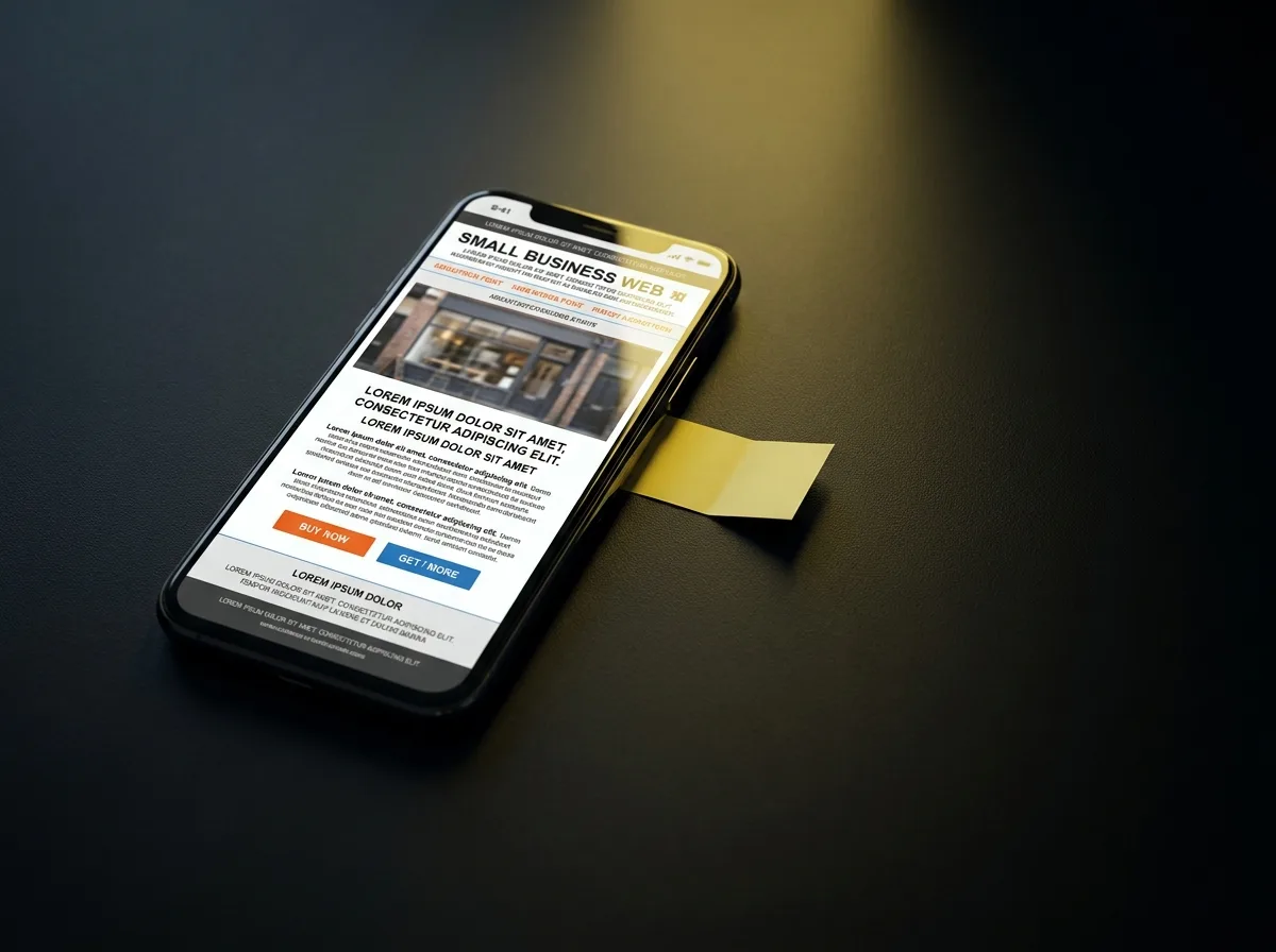 Small business website on a smartphone screen showing an outdated layout