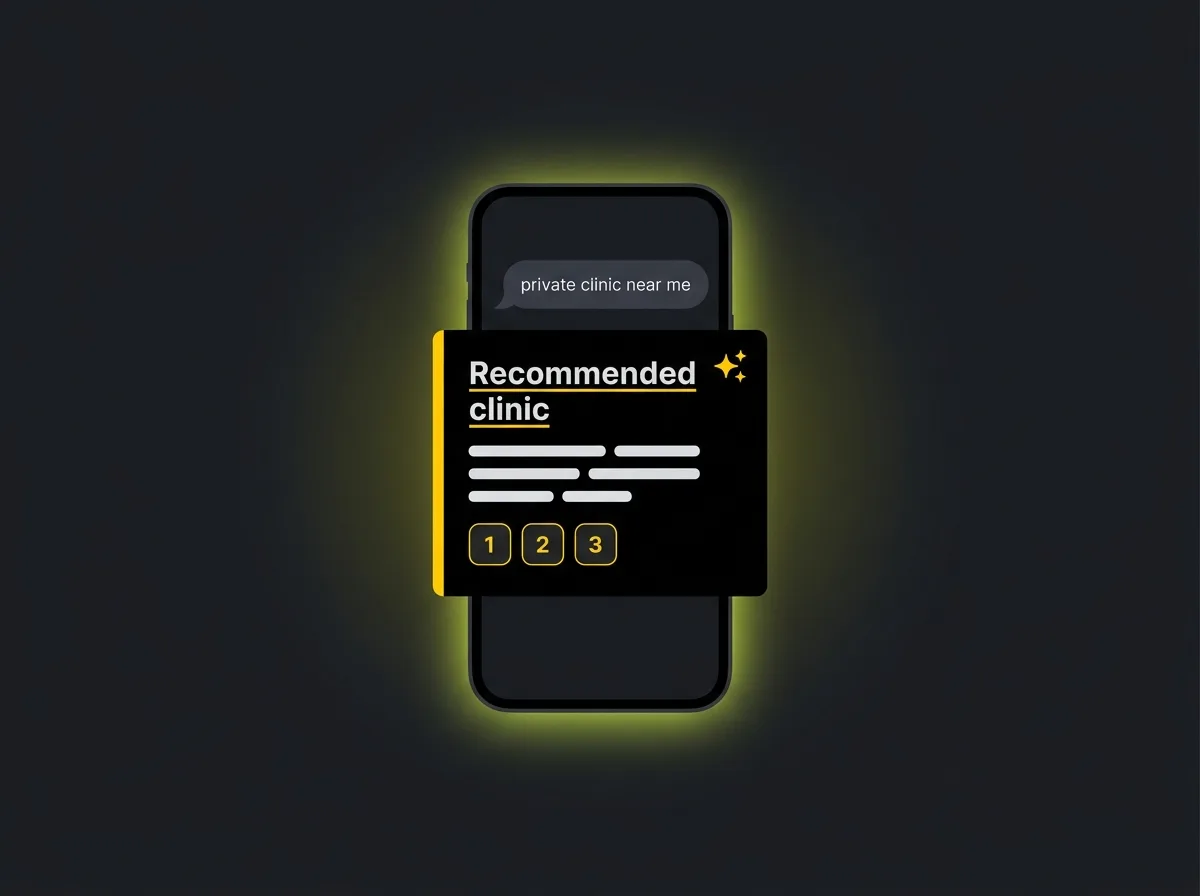 AI chat interface on a phone showing a clinic recommendation answer