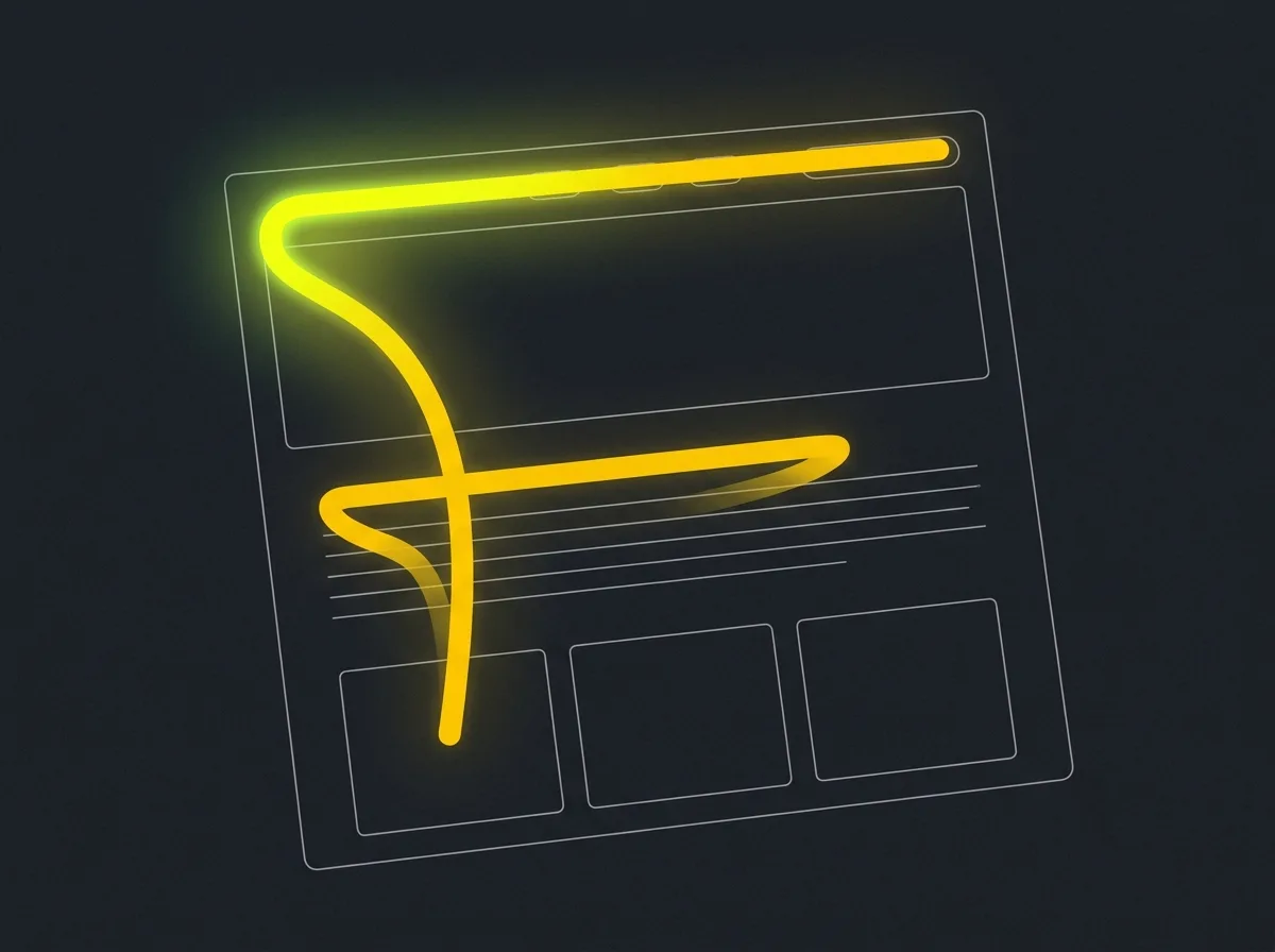 Stylised F-pattern eye-scan diagram showing where visitors look first on a webpage