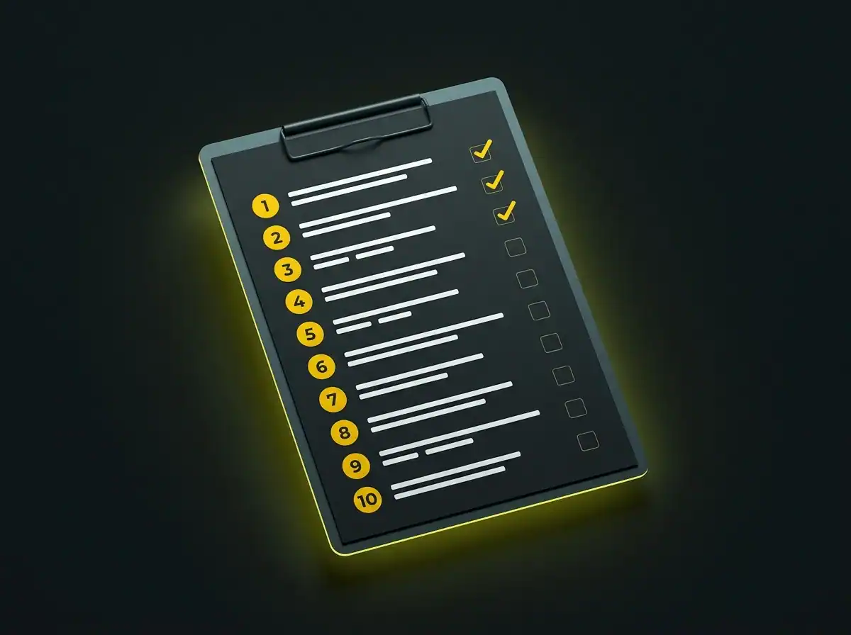 Checklist on clipboard with completed and pending tasks for creative projects.