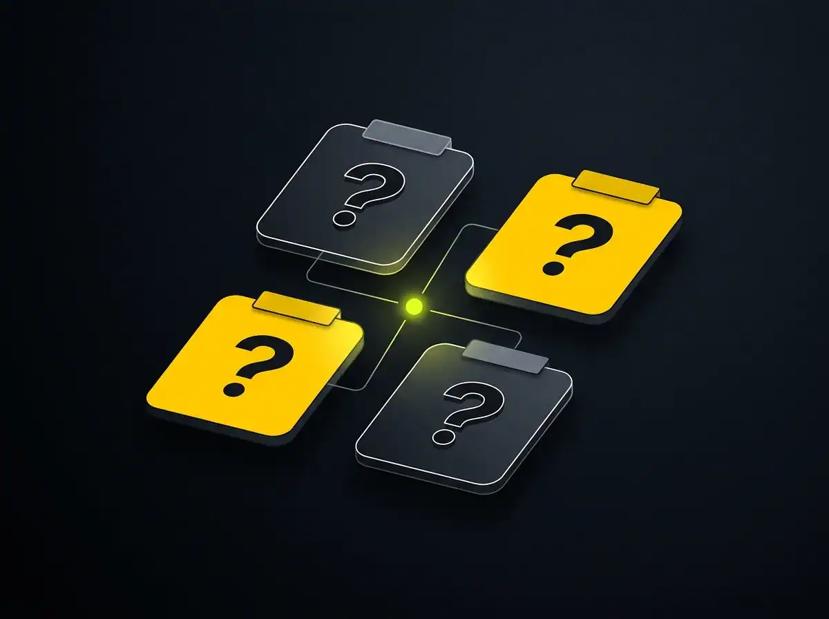 Stylised diagram showing four questions that surface the right content pillars for a service business
