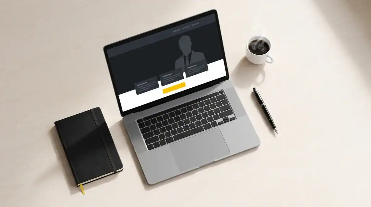 Overhead view of an open laptop showing a clean professional law firm website