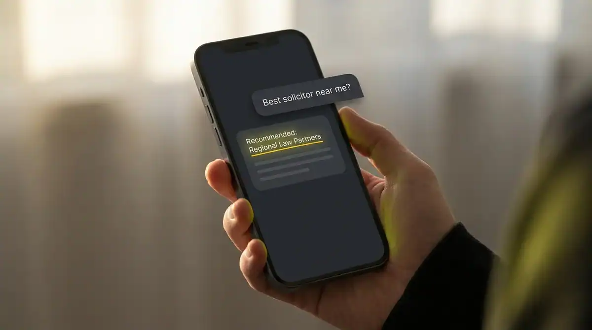 Person holding smartphone with legal advice chat app open.