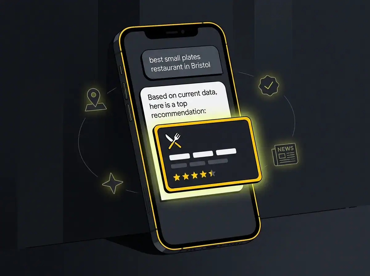Smartphone displaying restaurant review and rating system.