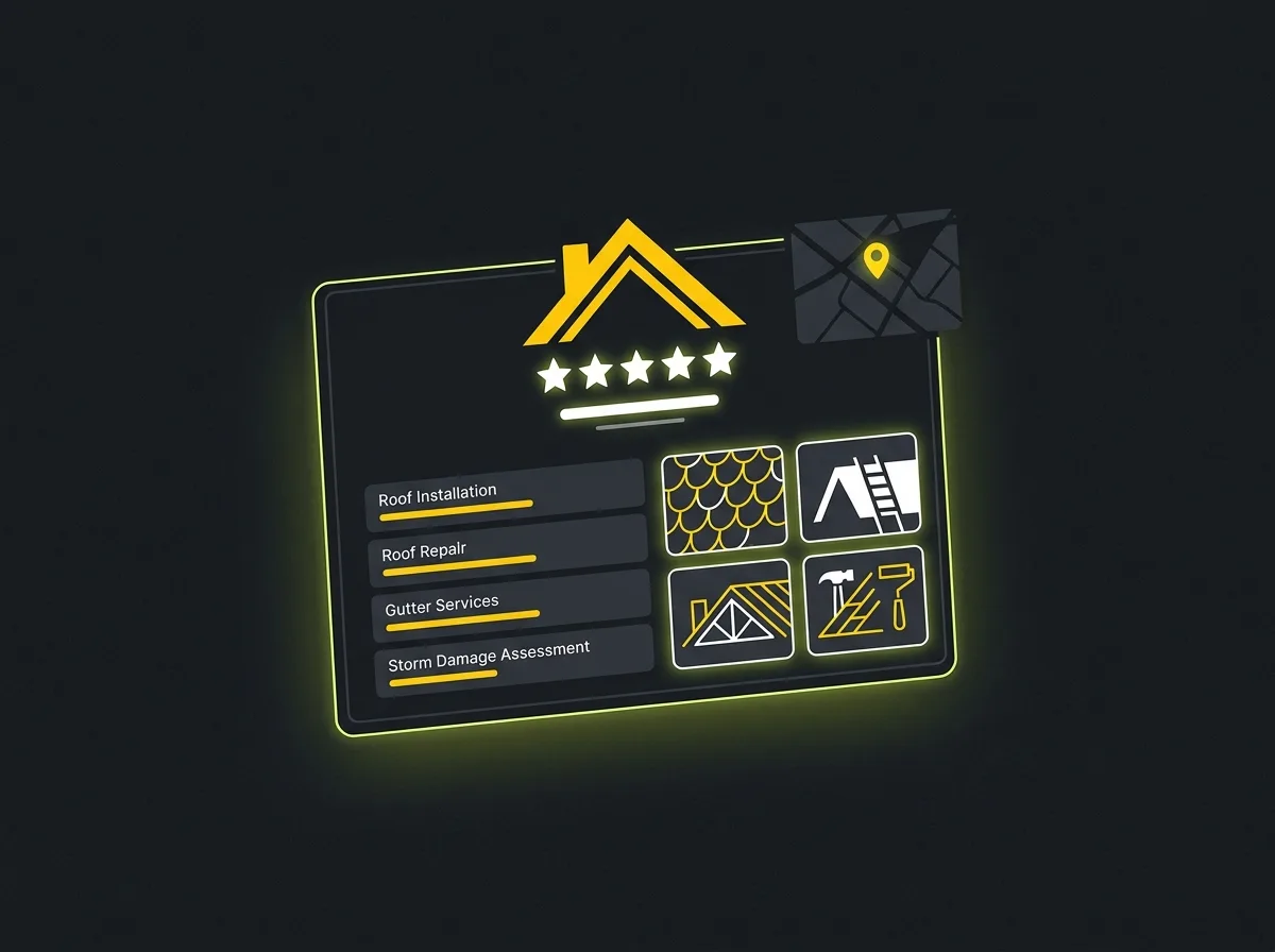 Stylised Google Business Profile dashboard for a UK roofing business