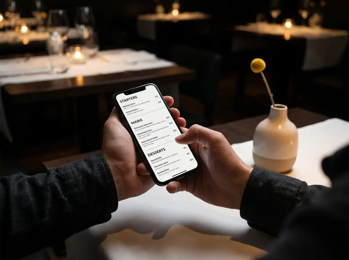 Person browsing a clean restaurant menu on a smartphone
