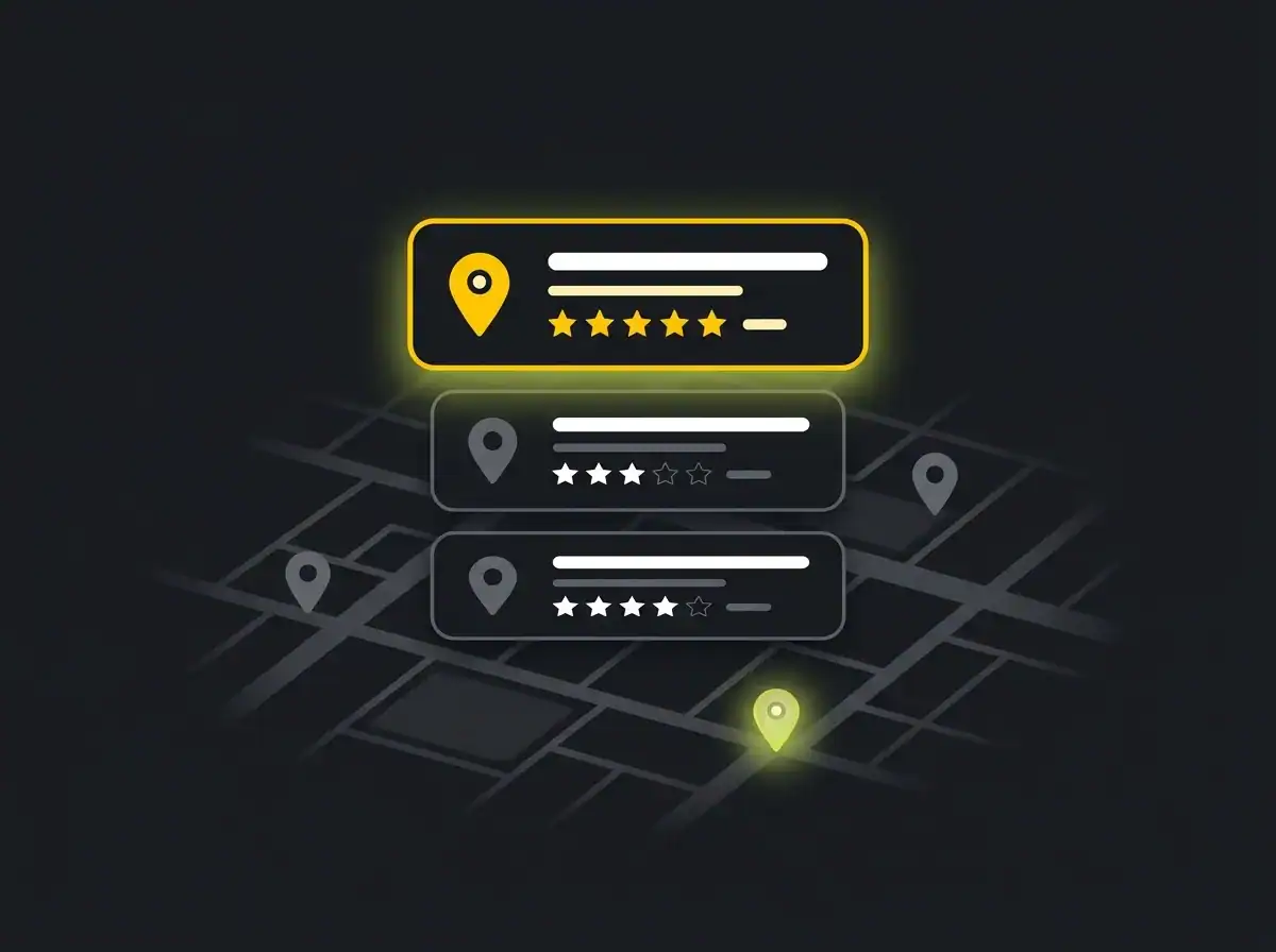 Stylised local pack with three estate agency branch listings and star ratings