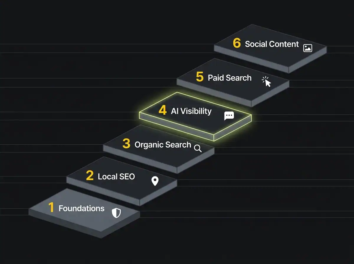 Visual diagram of digital marketing strategy layers and SEO components.