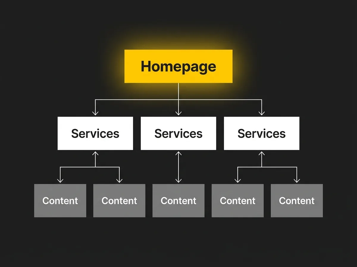 Three-tier website hierarchy pyramid diagram
