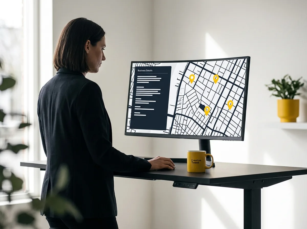 Practice manager updating a law firm Google Business Profile on a desktop monitor