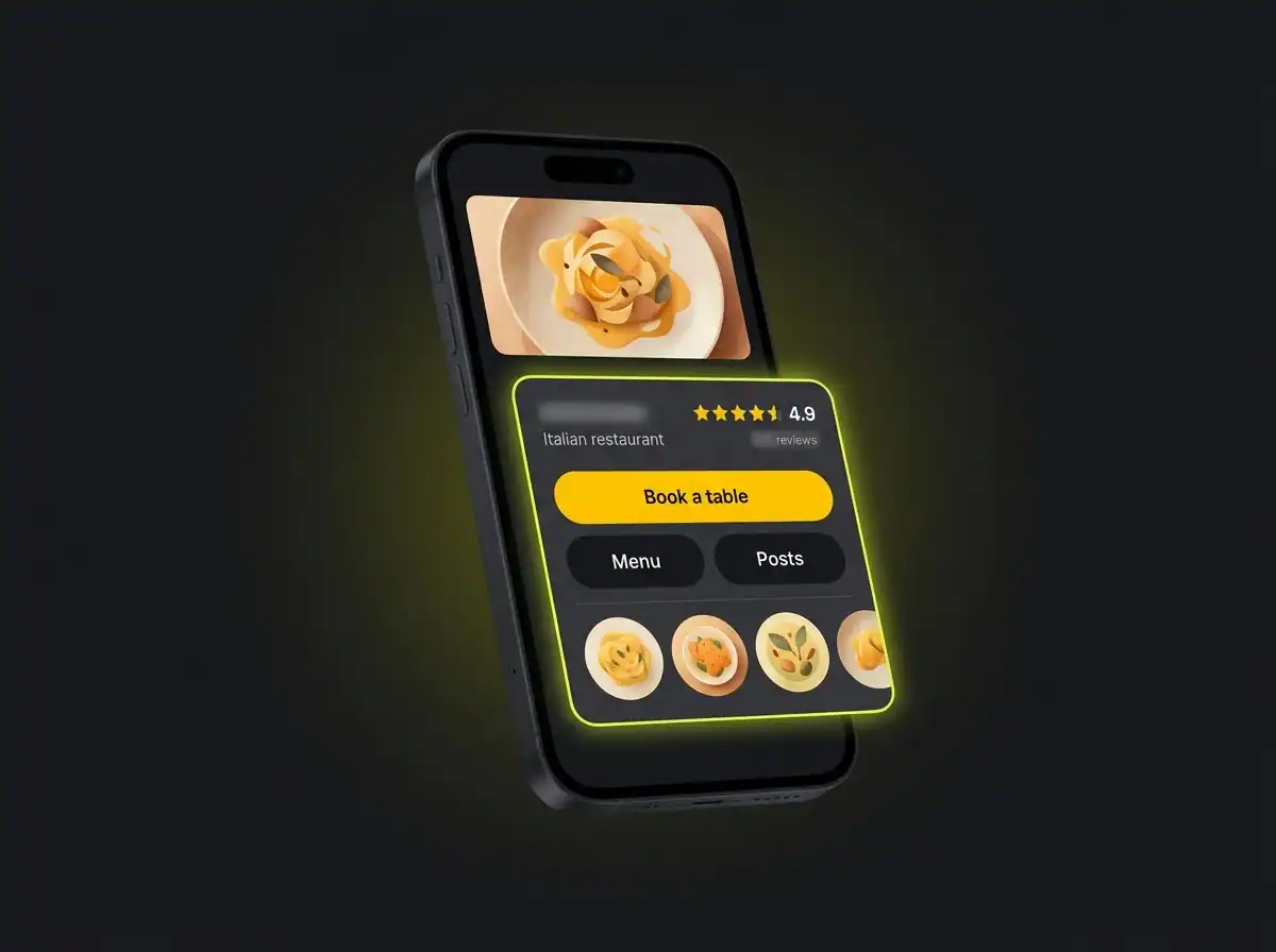 Stylised Google Business Profile for a restaurant on a mobile phone screen