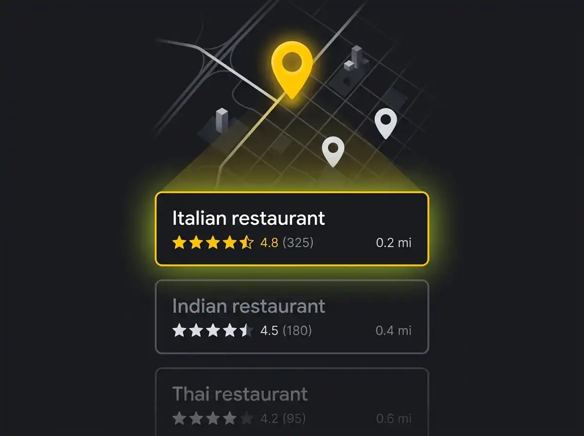 Map showing restaurant locations with ratings near Creative Tweed.