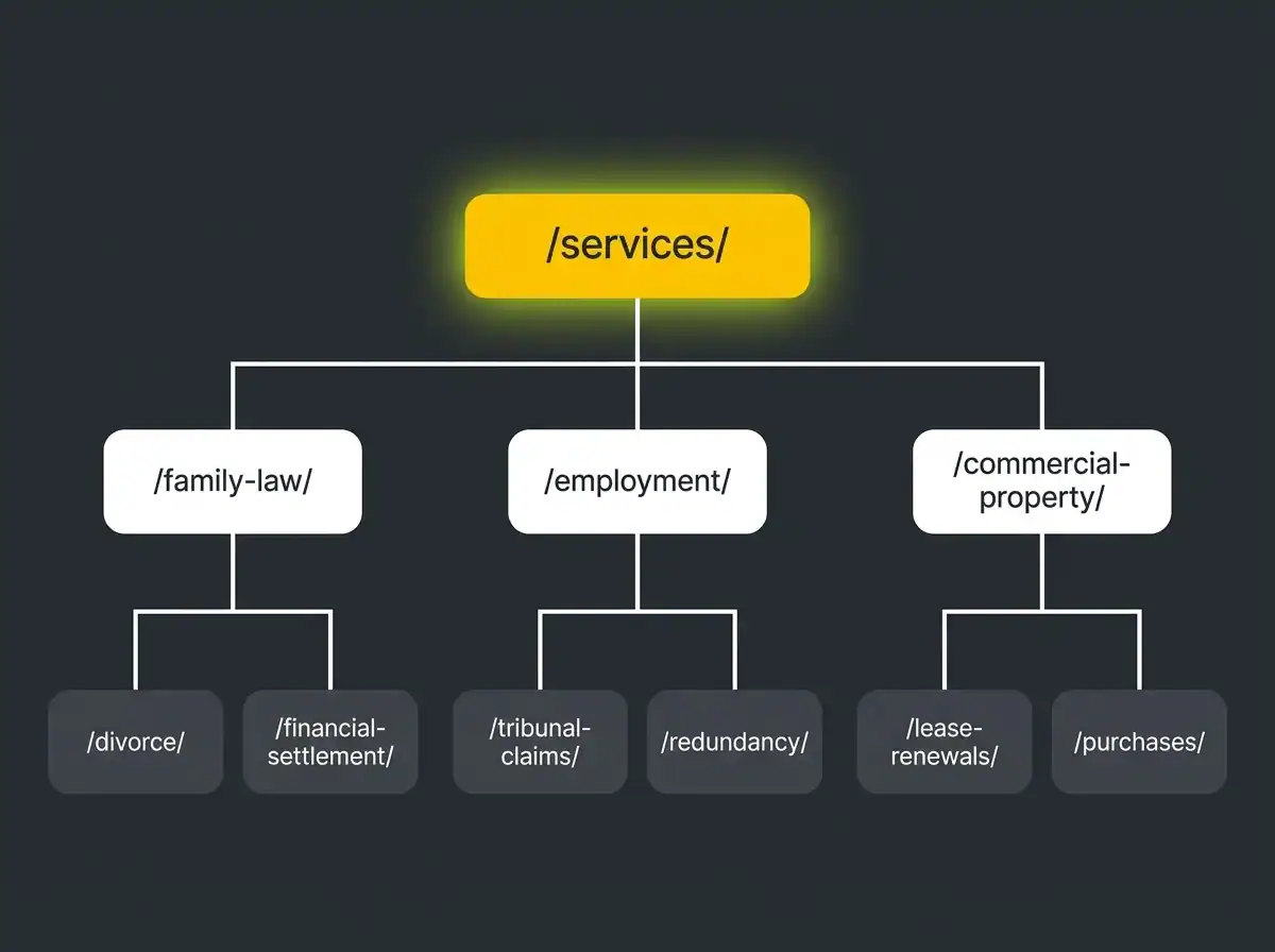 Flowchart of Creative Tweed's service categories and subcategories.