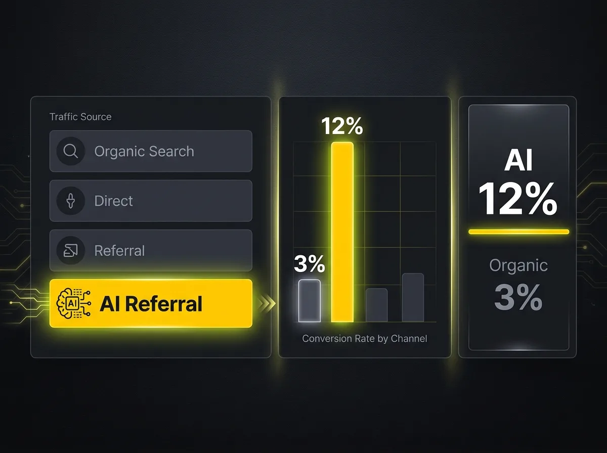 Creative Tweed custom analytics dashboard showing traffic by source with AI traffic and conversion rates