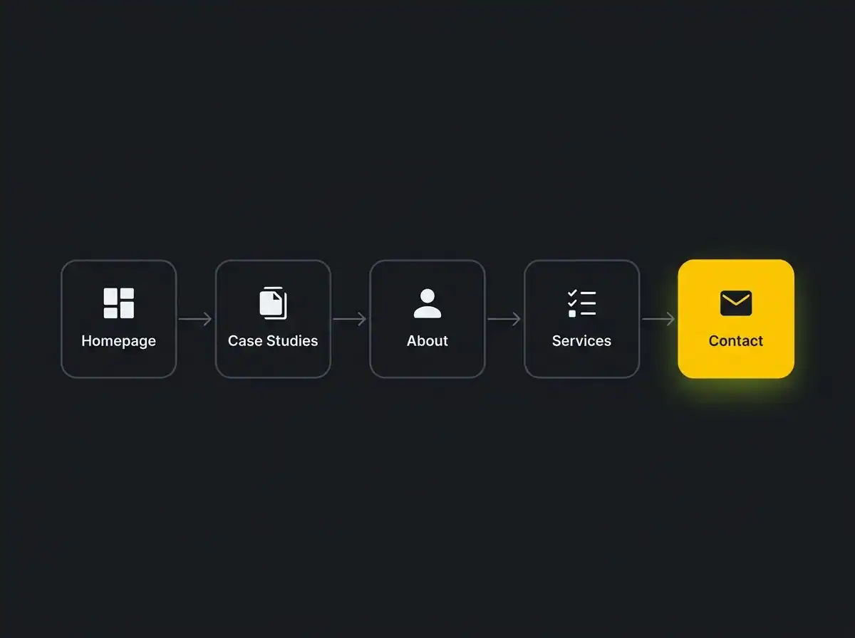 Illustrated diagram of a B2B buyer's typical website journey from homepage to contact