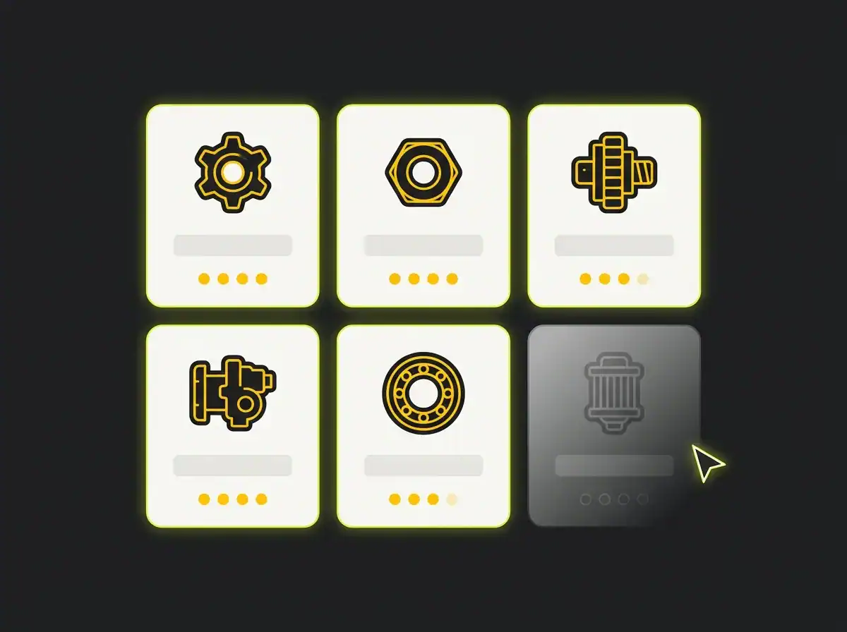 Stylised supplier shortlist with one card fading out as a buyer silently eliminates it