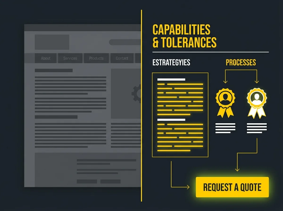Split-screen comparison of a poor brochure manufacturing website versus a well-structured capability page
