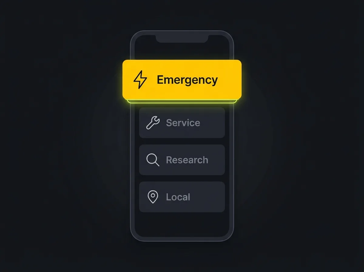 Stylised illustration of four electrician search intent types on a mobile phone screen