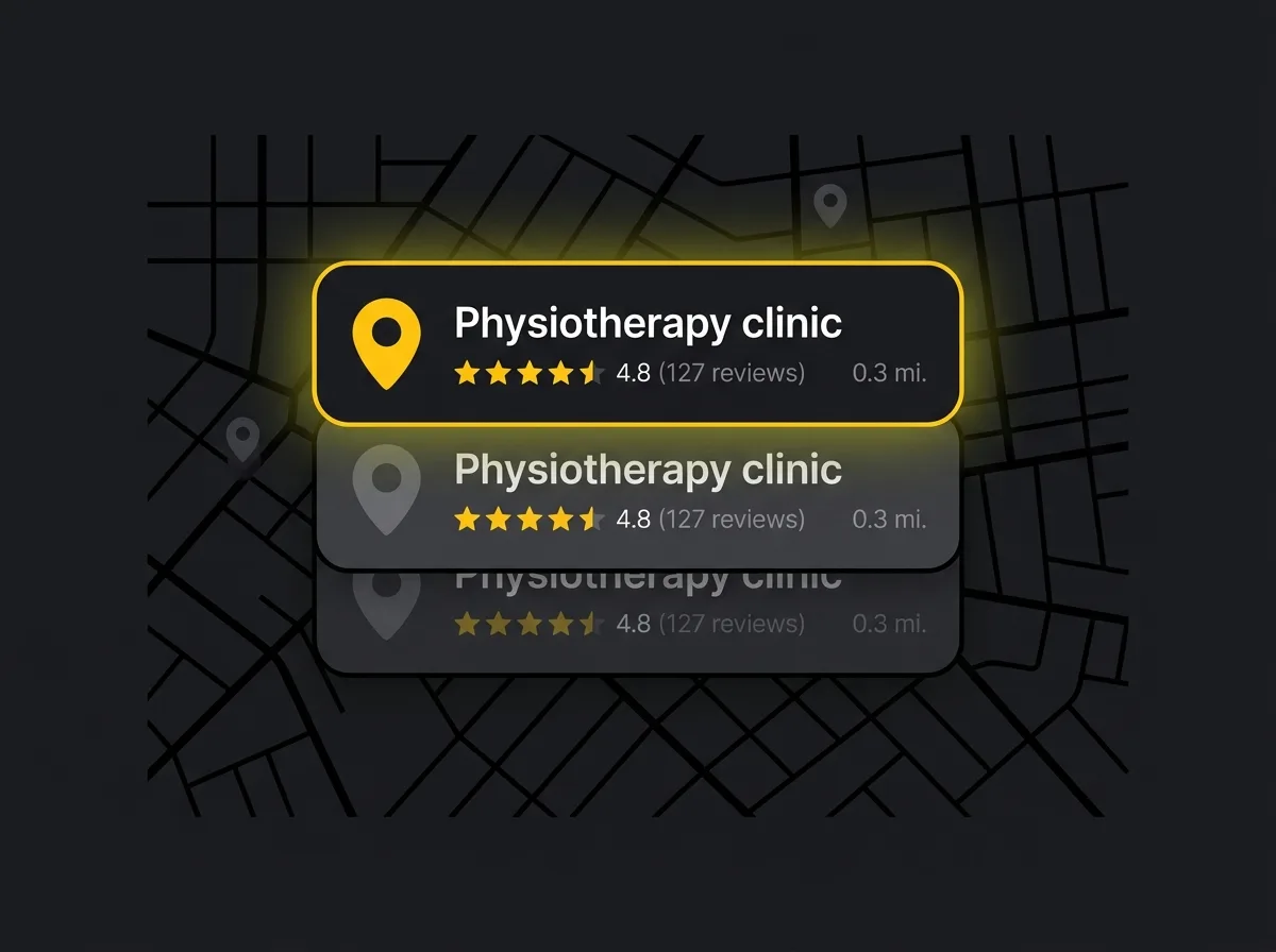 Stylised Google map pack with three local physiotherapy clinic listings