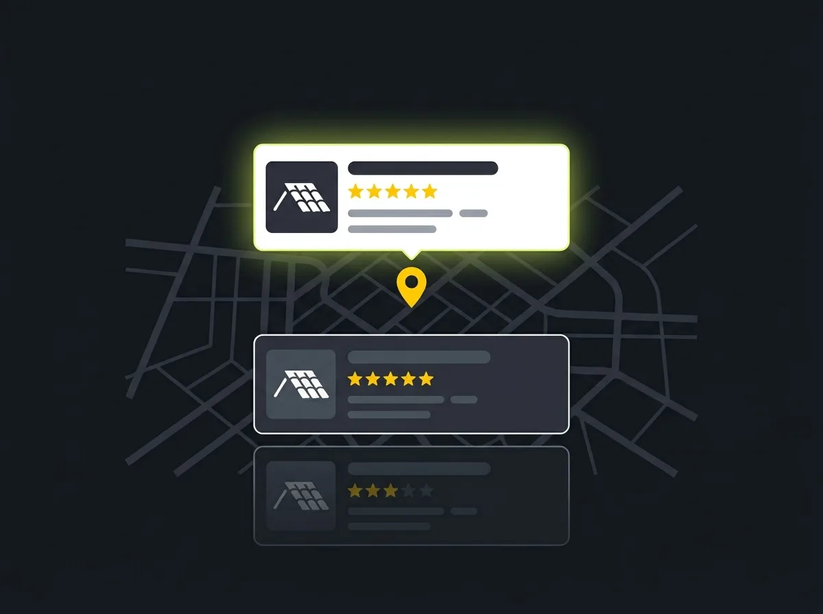 Stylised Google map pack showing an optimised roofing contractor Business Profile