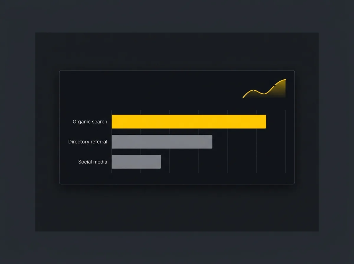 Clean analytics dashboard showing wedding venue enquiry sources by channel with organic search trend