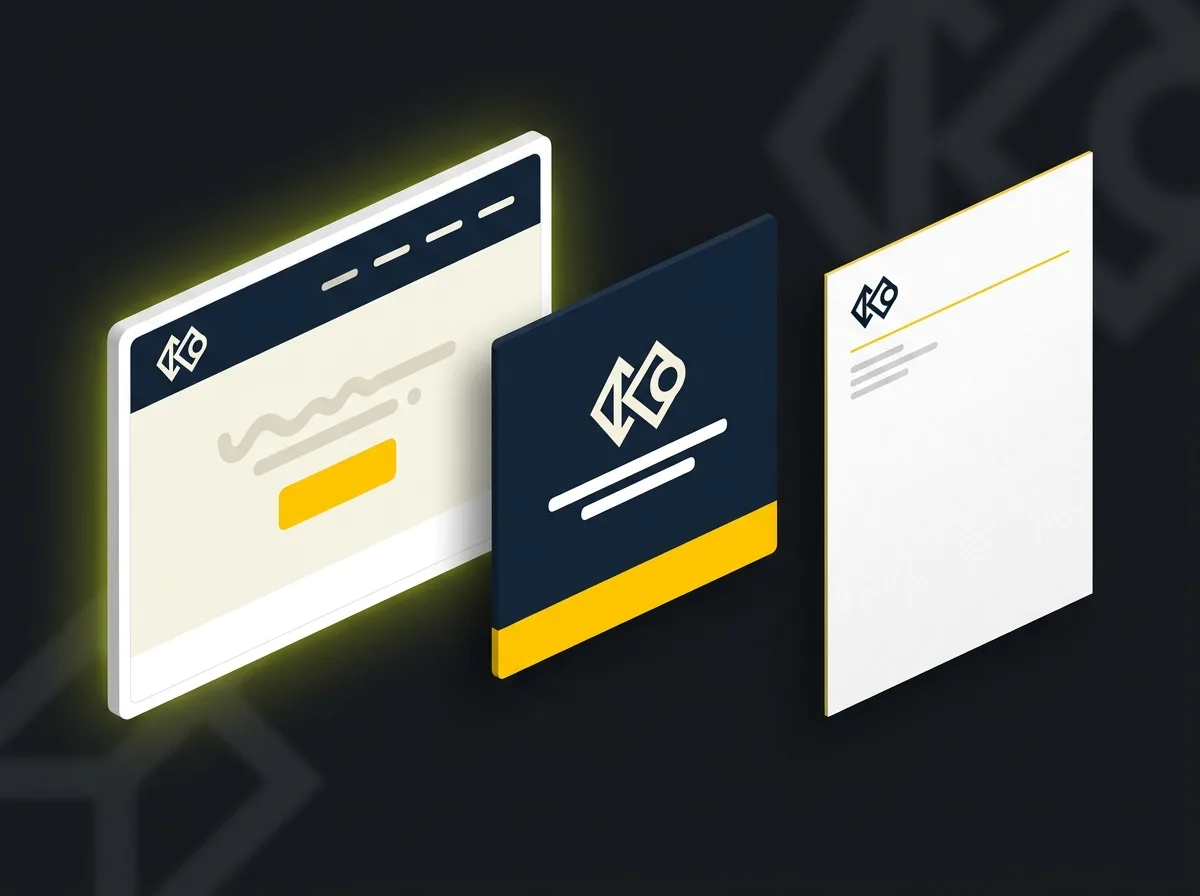 Brand identity applied consistently across website social media post and letterhead