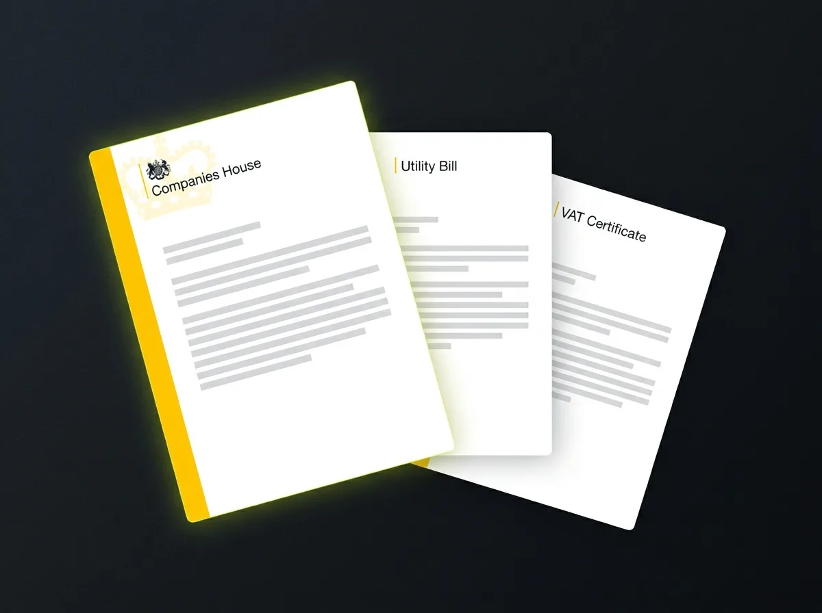 UK business documents including a Companies House certificate, utility bill and VAT registration certificate arranged for an appeal