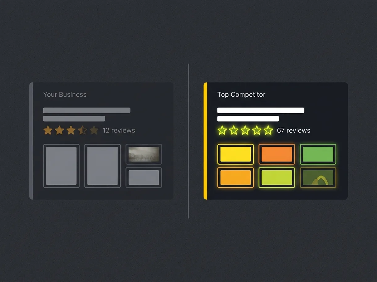 Side-by-side map pack profile comparison between a sparse and a fully optimised business listing