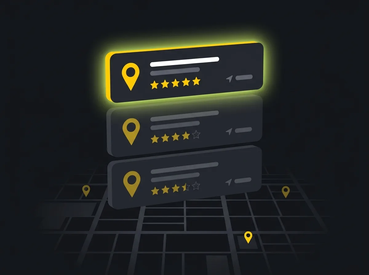 Stylised Google local pack showing three estate agent branch listings on a map