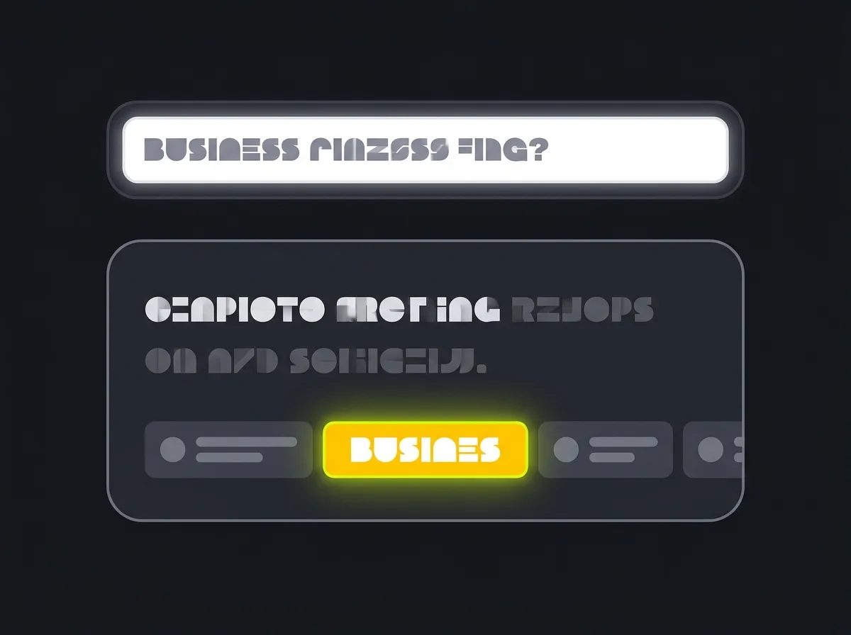 Stylised AI chat interface showing a cited business name