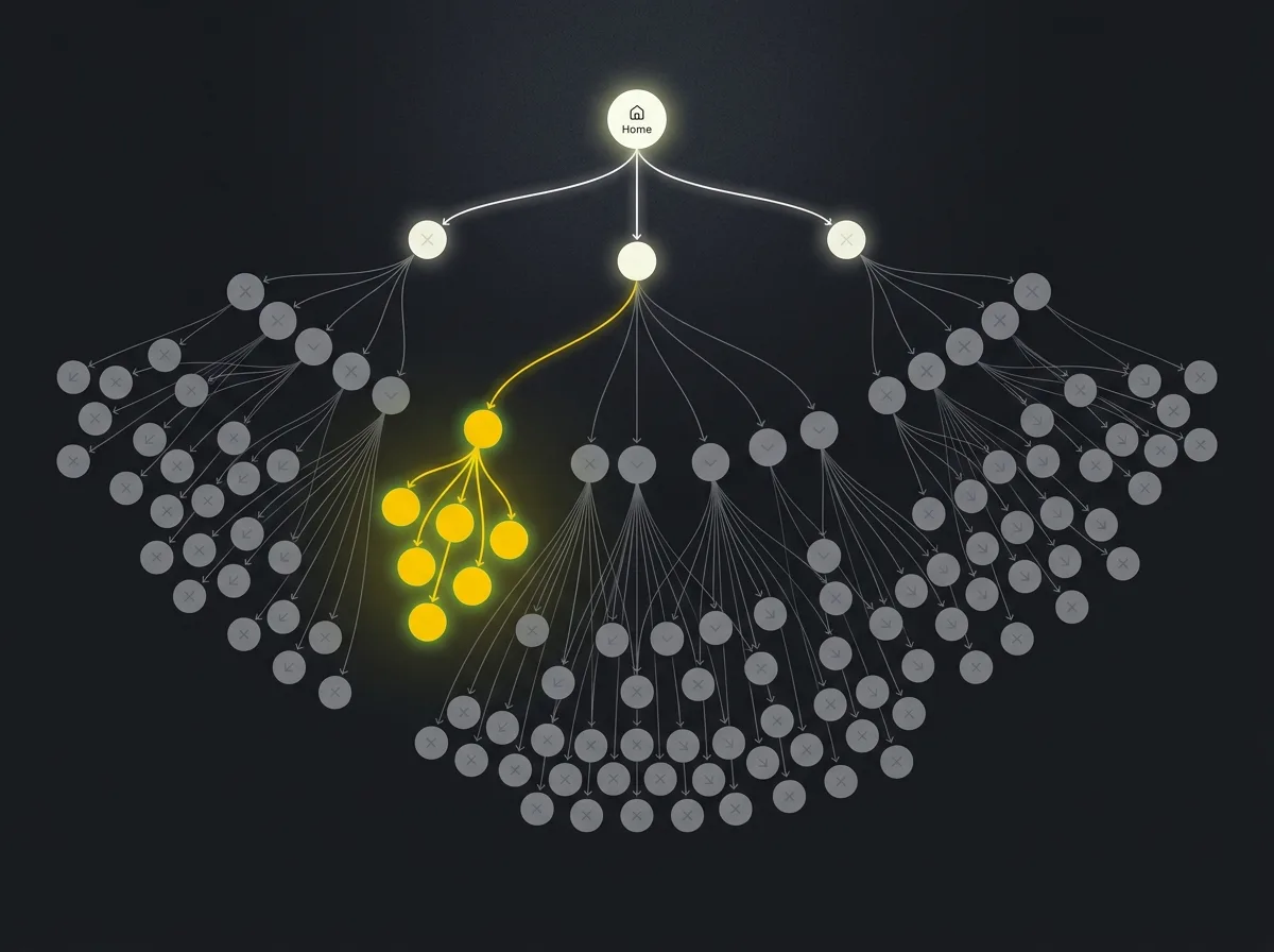 Stylised diagram showing faceted navigation generating hundreds of low-value URL combinations