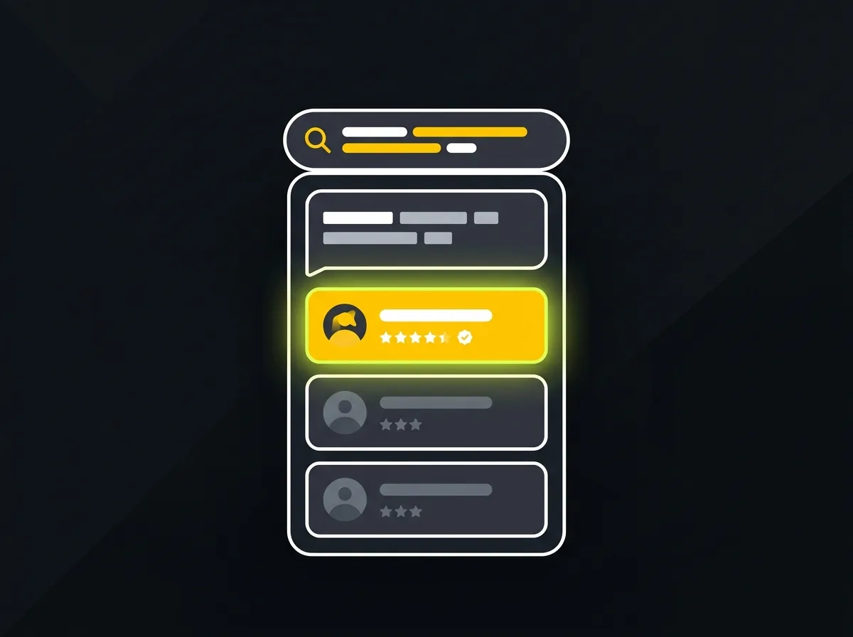Stylised AI assistant listing three recommended local businesses in a chat interface